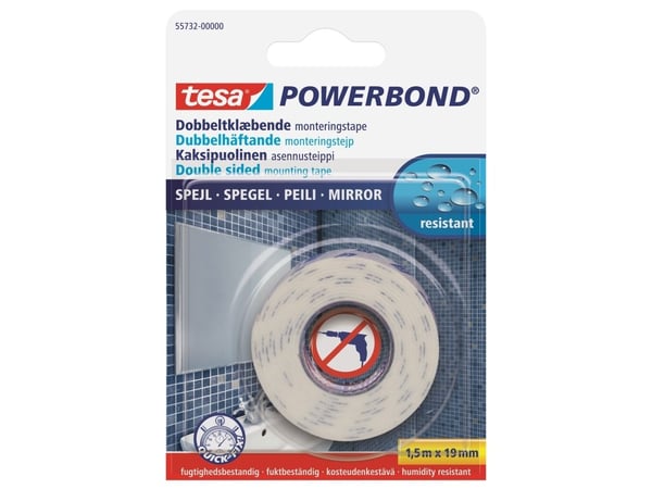 Skumtape dobbeltklæbende spejltape 19mm x 1,5m