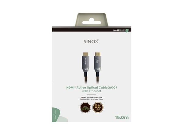 Sinox SHD030715, 15 m, HDMI Type A (Standard), HDMI Type A (Standard), 3D, 48 Gbit/sek, musta, harmaa