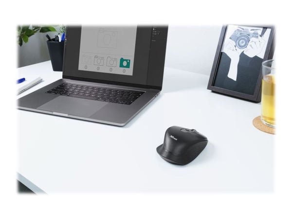 Trust Ozaa+ - Mus - multienhet - høyrehendt - optisk - 6 knapper - trådløs - 2.4 GHz, Bluetooth - USB trådløs mottaker - svart