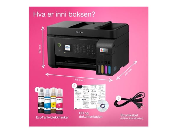 Epson EcoTank ET-4800 - Multifunksjonsskriver - farge - ink-jet - påfyllbar - A4 (medie) - opp til 10 spm (trykking) - 100 ark - 33.6 kbps - USB, L...