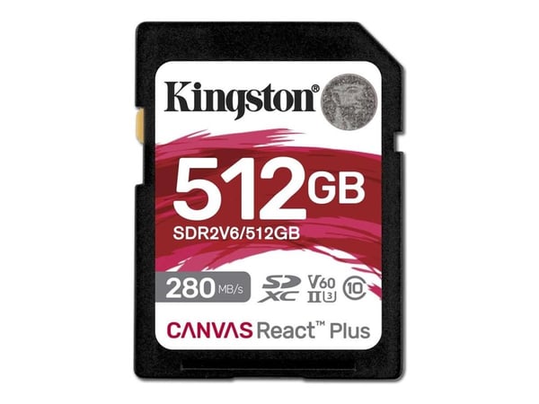 Kingston Canvas React Plus - Flashminnekort - 512 GB - Video Class V60 / UHS-II U3 / Class10 - SDXC UHS-II
