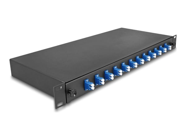 Delock - Spleiseboks for fiberoptikk - OS2, complete assembled - front - rackmonterbar - LC Duplex x12 - svart - 1U - 19"