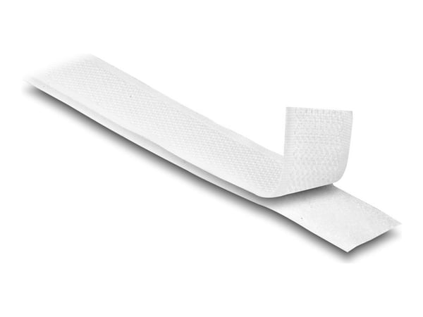 Delock slitstark kardborreband med klister och fleece L 15 m x B 20 mm vit