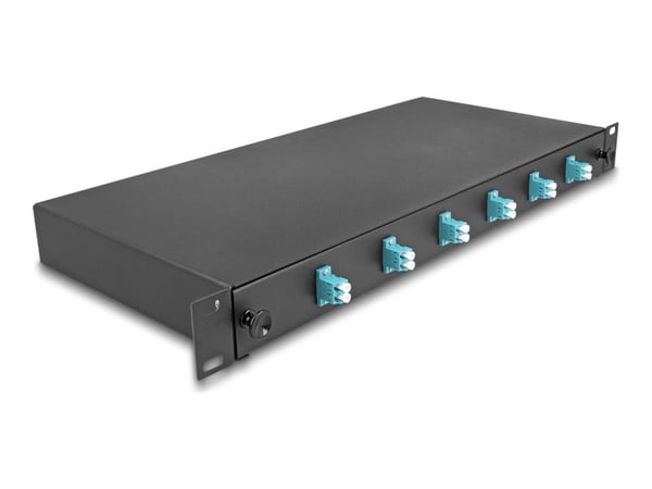 Delock 19" fiberoptisk skarvbox 6 x LC duplex OM3 1U fullt monterad och redo att skarvas
