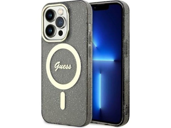 Guess GUHMP14XHCMCGK iPhone 14 Pro Max 6,7" hardcase sort/sort Glitter Gold MagSafe