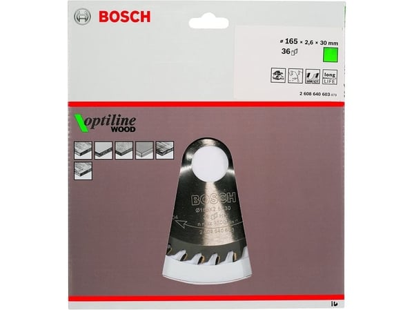 Bosch Optiline Wood - Sirkelformet sagblad - for tre - 165 mm - 36 tenner