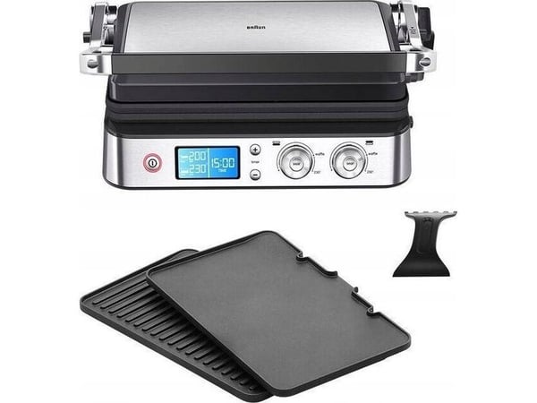 Braun CG 9040, Svart, Rustfritt stål, Rektangulær, Knapper, Rotasjon, Grillnett + steketakke, 851 cm², 370 x 230 mm