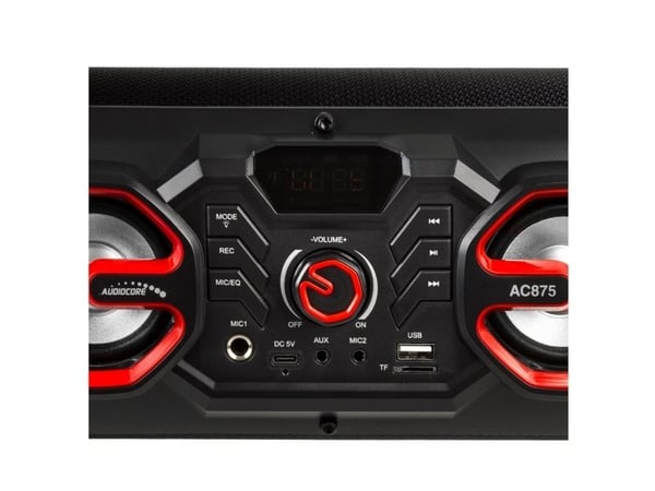 Audiocore AC875 Bazooka Kannettava Bluetooth-kaiutin Boombox 30W (20W + 5Wx2) IPX4 roiskevedenpitävä / radio / microSD / Aux-In / USB / valaistus /...