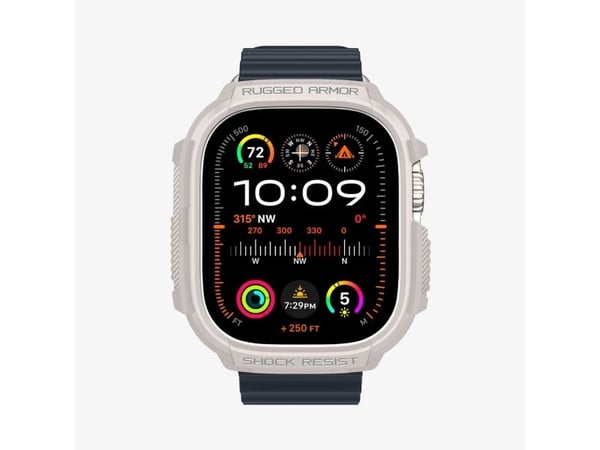 Spigen Rugged Armor, Kotelo, Älykello, Beige, Apple, Watch Ultra (49mm) Watch Ultra 2 (49mm), Termoplastinen polyuretaani (TPU)