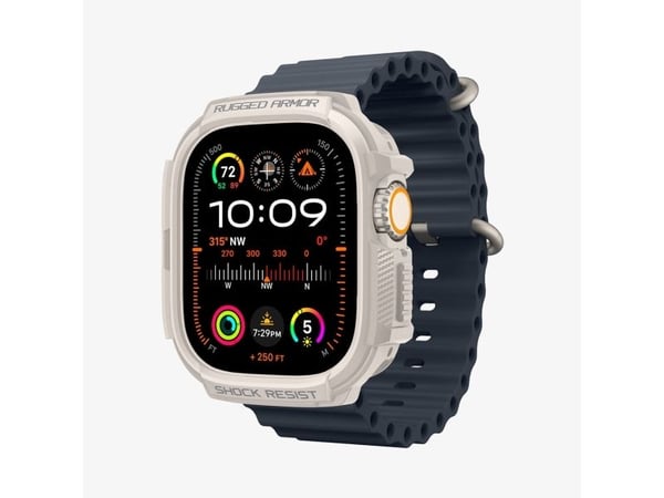 Spigen Rugged Armor, Kotelo, Älykello, Beige, Apple, Watch Ultra (49mm) Watch Ultra 2 (49mm), Termoplastinen polyuretaani (TPU)