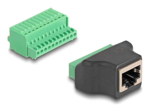 Delock RJ50-liittimestä päätelaitteeseen painonapilla varustettu sovitin Delock RJ50-liittimelle