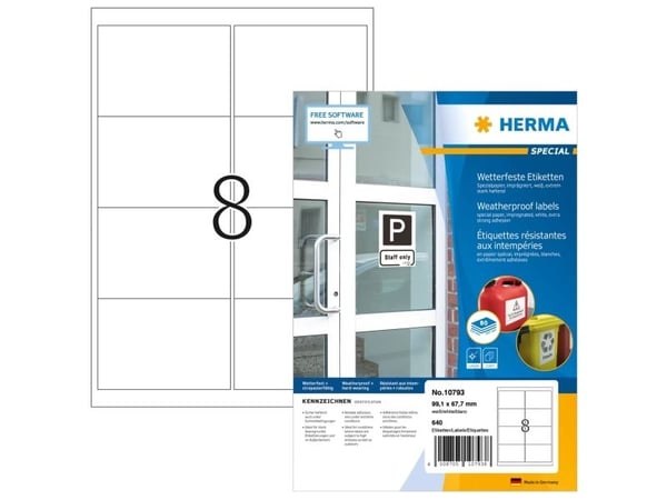 HERMA 10793, Hvit, Rektangel, 99.1 x 67.7 mm, Universell, Papir, Laser/Blekkskriver