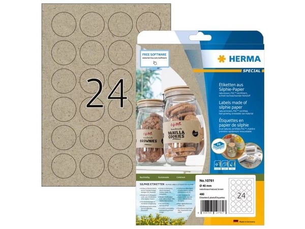 HERMA 10761, Brun, Rund, Permanent, Ø 40 mm, Universell, Papir HERMA 10761, Brun, Rund, Permanent, Ø 40 mm, Universell, Papir
