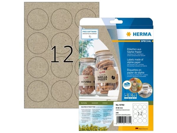 HERMA 10762, Brun, Rund, Permanent, A4, Universell, Papir