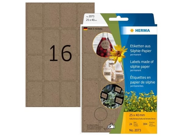 HERMA 2073, Brun, Avrundet rektangel, Permanent, Universal, Papir, 158 g/m²