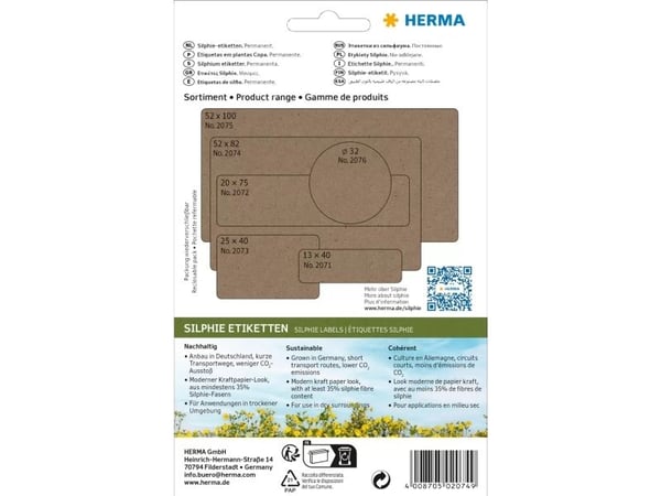 HERMA 2074, Brun, Avrundet rektangel, Permanent, Universal, Papir, 158 g/m²