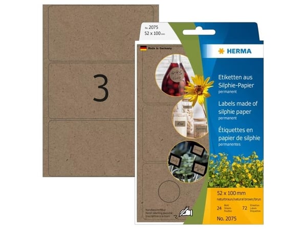 HERMA 2075, Brun, Rundad rektangel, Permanent, Universal, papper, 158 g/m ^