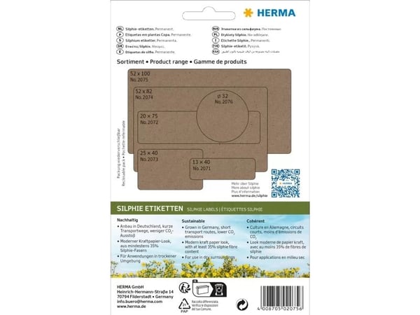 HERMA 2075, Brun, Avrundet rektangel, Permanent, Universal, Papir, 158 g/m²
