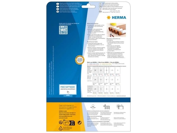 HERMA 10794, Hvit, Rektangel, Permanent, A4, Universell, Papir