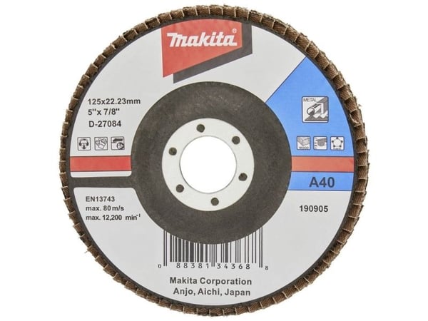 Makita - Klaffplate - for tre, metall, plast, ikke-jernholdig metall - 125 mm - grovkorn: A40 - for Makita GA005GZ, GA008GM201, GA008GZ; XGT GA005GZ