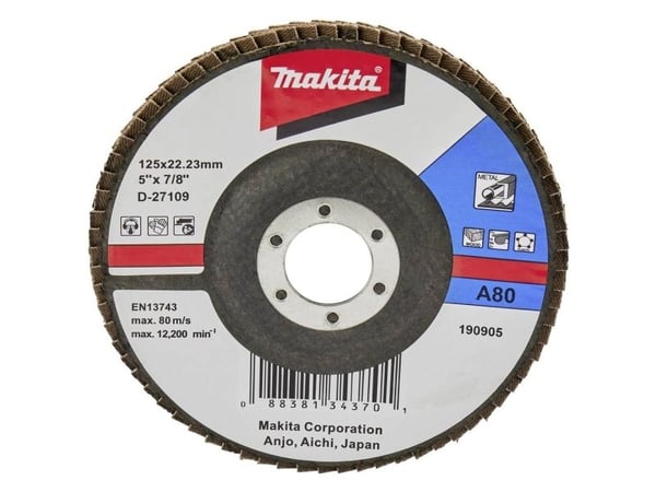 Makita - Klaffplate - for tre, metall, plast, ikke-jernholdig metall - 125 mm - grovkorn: A80 - for Makita GA005GZ, GA008GM201, GA008GZ; XGT GA005GZ