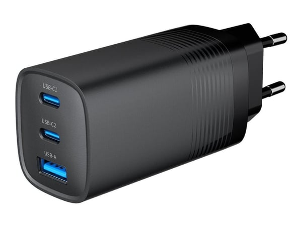 Gembird - Strømadapter - 65 watt - 4.8 A - PD, QC 3.0 - 3 utgangskontakter (USB, USB-C) - svart