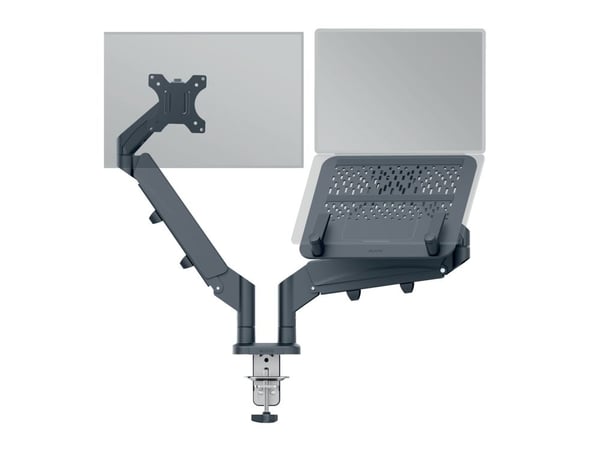 Leitz Ergo - Monteringssett (spring-assisted dual arm) - for 2 LCD-skjermer eller LCD-skjerm og notebook - space saving - mørk grå - skjermstørrels...