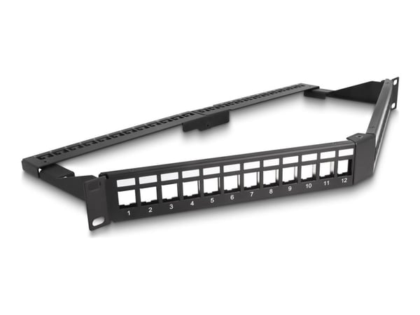 Delock 19? Keystone patchpanel 24 port med avlastningsskinne 1 U vinklet svart