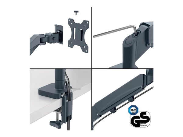 Leitz Ergo - Monteringssett (spring-assisted dual arm) - for 2 LCD-skjermer eller LCD-skjerm og notebook - space saving - mørk grå - skjermstørrels...