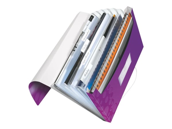 Leitz WOW - Dokumentmappe - kan utvides - 6 rom - 6 deler - for A4 (210 x 297 mm) - med fliker - metallisk purpur