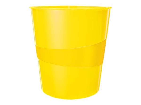 Esselte-Leitz LEITZ papirkurv WOW, laget av plast, 15 liter, gul rund, høyglans, integrert bærehåndtak, glatt innside - 1 stk (5278-10-16)
