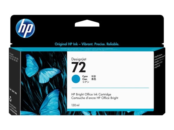 HP 72 - 130 ml - cyan - original - DesignJet - blekkpatron - for DesignJet T1100, T1100ps, T1200, T1200ps, T1300, T610, T620, T770, T790