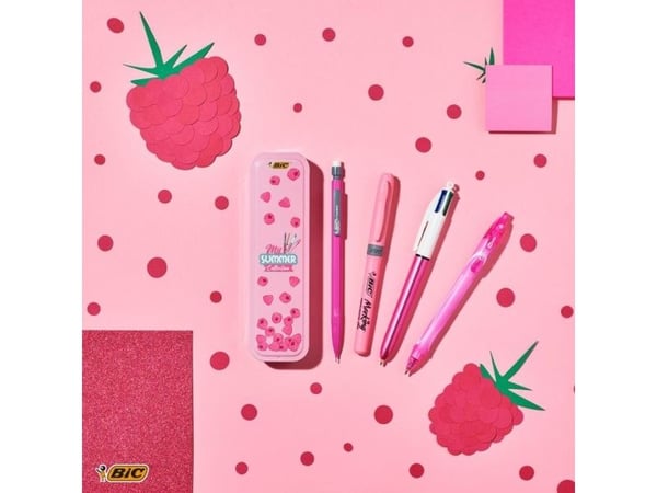 BIC Summer Pink Box, Klips, Uttrykkbar kulepenn med hengefeste, Gjenfyllbar, Sort, Blå, Grønn, Rød, 5 stykker
