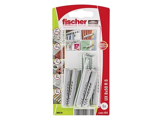 Fischer 90879, Kit med skruvar och ankare, Autoklaverad lättbetong, Tegel, Foam concrete, Metall, Nylon, Grå, Silver, PZ2, CE