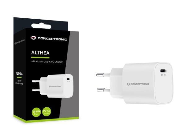 Conceptronic - Strömadapter - 20 watt - 3 A - PD 3.0 (USB-C) - vit