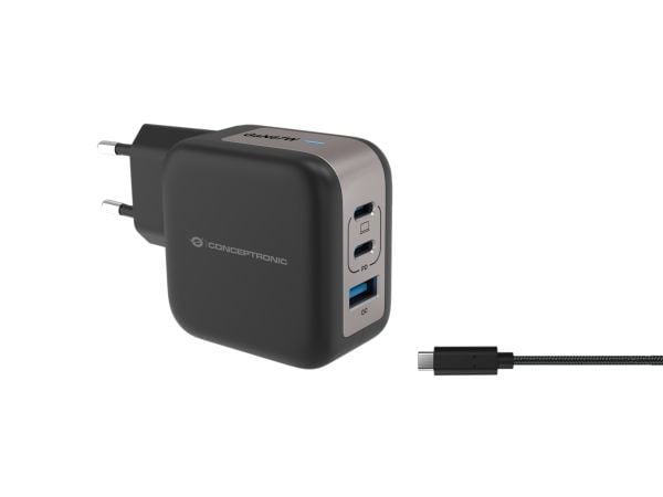 Conceptronic - Strømadapter - 67 watt - 4.05 A - QC 3.0, Power Delivery 3.0 + PPS - 3 utgangskontakter - svart