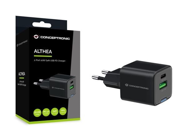 Conceptronic - Strömförsörjningsadapter - 20 watt - 3 A - Power Delivery 3.0 + PPS, QC 3.0 - 2 utgångs-stikforbindelser - Sortera