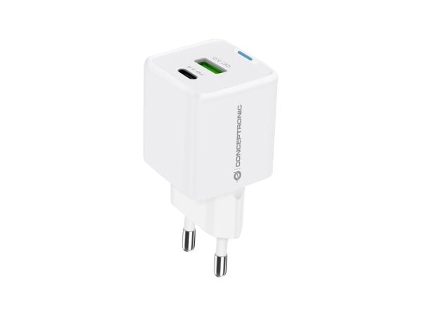 Conceptronic - Strömadapter - 20 watt - 3 A - Power Delivery 3.0 + PPS, QC 3.0 - 2 utdatakontakter - vit