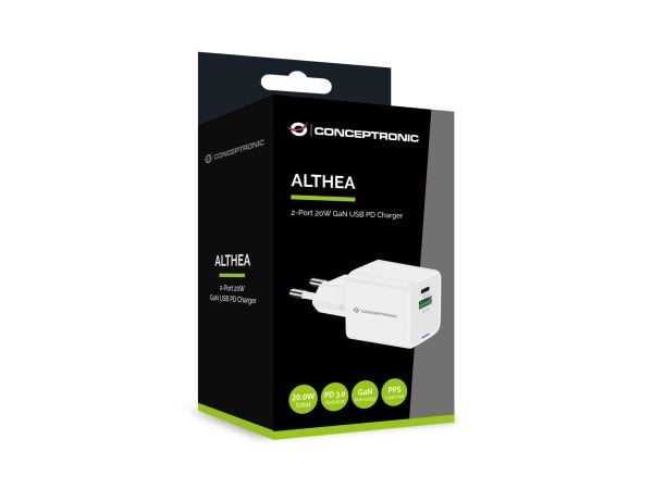 Conceptronic - Strömadapter - 20 watt - 3 A - Power Delivery 3.0 + PPS, QC 3.0 - 2 utdatakontakter - vit