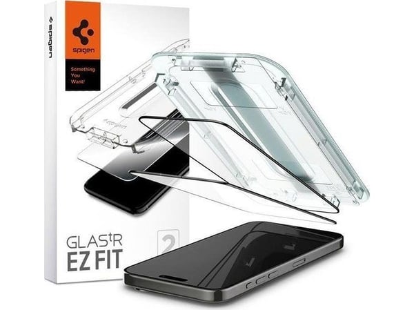 Spigen GLAS.tR EZ Fit - Skjermbeskyttelse for mobiltelefon - full deksel - glass - rammefarge svart - for Apple iPhone 15 Pro