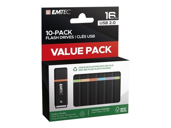 EMTEC K100 - USB-flashstasjon - 16 GB - USB 2.0 (en pakke 10)