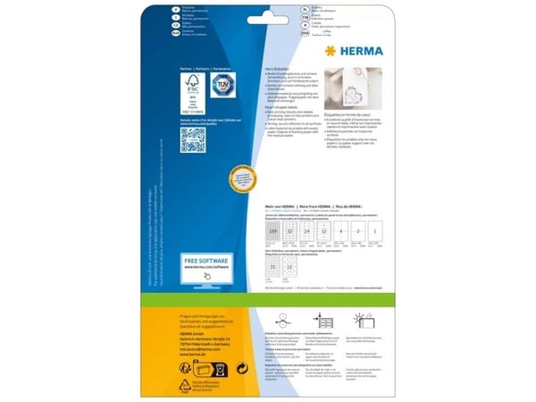 HERMA 10790, Hvit, Hjerte, Permanent, Papir, Matte, Laser/Blekkskriver
