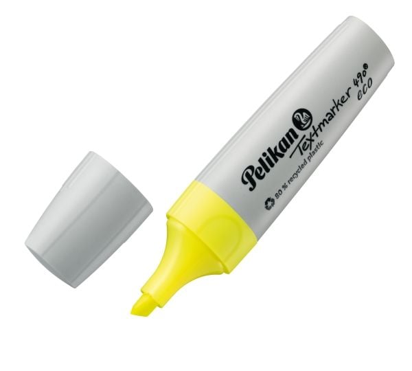 Pelikan Textmarker 490 eco, 4 stk, grønn, oransje, rosa, gul, meiselspiss, resirkulert plast, fet/fin/middels, 1 mm