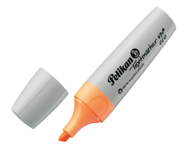 Pelikan Textmarker 490 eco, 4 stk, grønn, oransje, rosa, gul, meiselspiss, resirkulert plast, fet/fin/middels, 1 mm