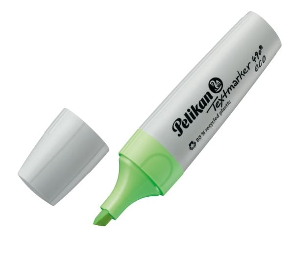 Pelikan Textmarker 490 eco, 4 stk, grønn, oransje, rosa, gul, meiselspiss, resirkulert plast, fet/fin/middels, 1 mm