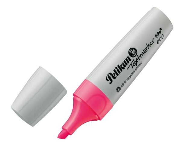 Pelikan Textmarker 490 eco, 4 stk, grønn, oransje, rosa, gul, meiselspiss, resirkulert plast, fet/fin/middels, 1 mm