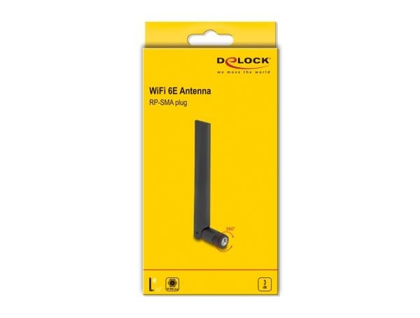 Delock - Antenne - RP-SMA plug, with tilt joint, Wi-Fi 6E, - 13.39 cm - Wi-Fi, WLAN - 3 dBi - rundtstrålende - innendørs - svart