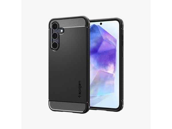 Kotelo Spigen Rugged Armor Sam A55 5G musta/musta matta ACS07500