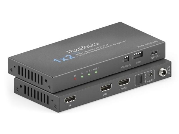 PureTools PT-SP-HD12-48G, HDMI, 2x HDMI, 3,5 mm, 7680 x 4320 piksler, Sort, Stål