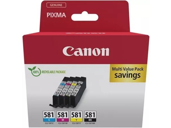 Canon CLI-581 BK/C/M/Y multipakke - 4 pakker - 5,6 ml - svart, gul, cyan, magenta - original - eske - blekktank - for PIXMA TS6251, TS6350, TS6351,...